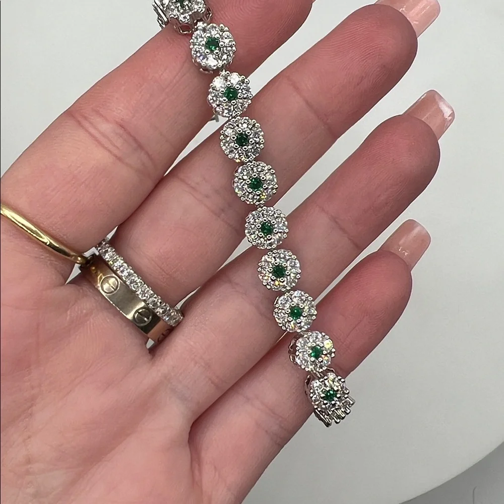 204. White Gold Plated Emerald and Crystal CZ’s 6 1/2” - 7”